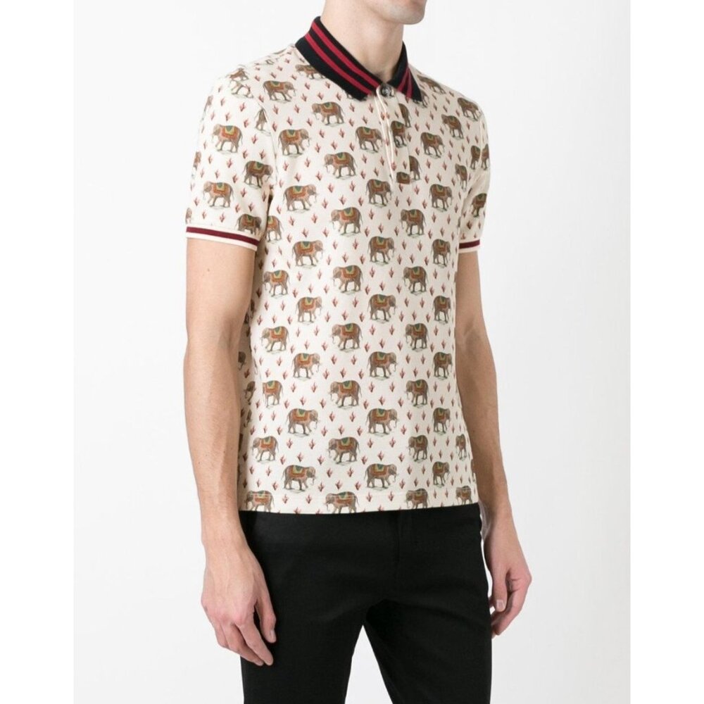 Gucci Mens Sz Small Elephant Print Polo Shirt
